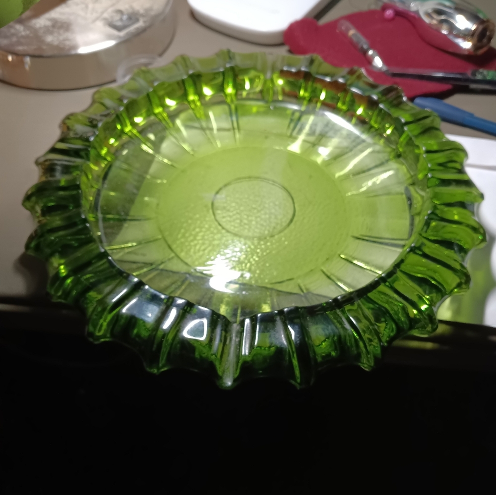 10" Art Deco emerald green ashtray